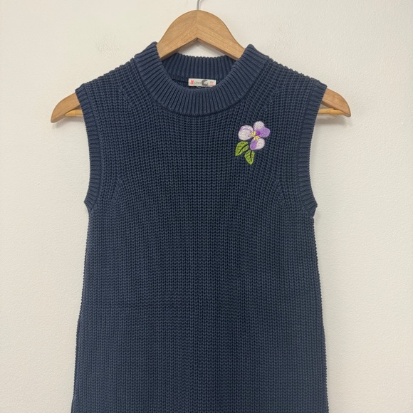 Crewcuts Navy Blue Knit Dress with Purple Flower Patch size 10 & 14 - Picture 3 of 8